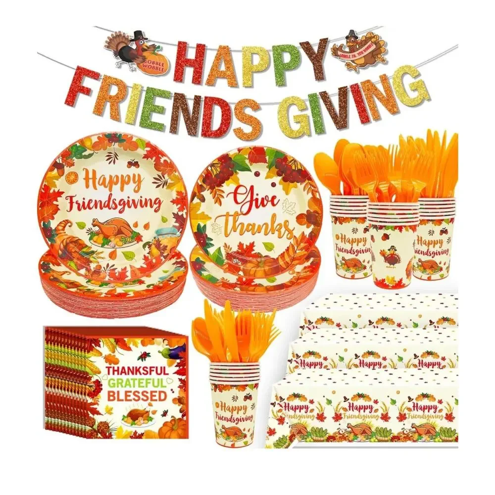 189Pcs Thanksgiving Party Supplies Thanksgiving Plates And Napkins Thanksgivi...